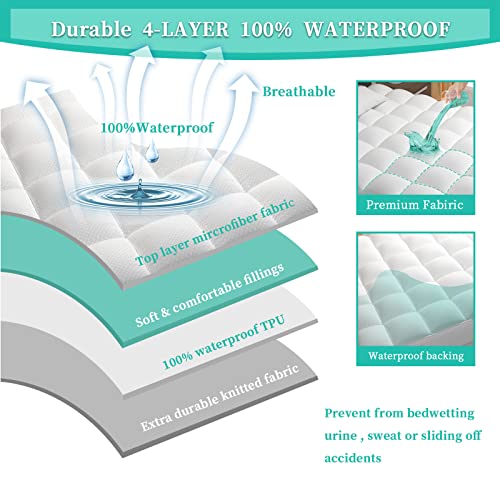 JTE Extra Thick Mattress Topper Queen, Cooling Pillow top Mattress Pad, Waterproof Mattress Protector with 8-21 Inch Deep Pocket