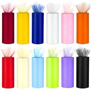 12 colors tulle rolls tulle fabric 6” by 25 yards (75 feet) rainbow tulle netting spool for diy tutu skirt weeding party gift wrapping halloween decoration