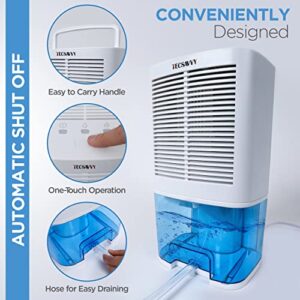 TECSAVVY Advanced Dehumidifier with 2000ml(68oz) with Exhaust Hose, Portable Dehumidifier for Basement that Covers 350 Sq.Ft, 3100 CuFt. for Home Bedroom Bathroom RV Garage Closet with Ultra Quiet and Auto-Shutoff.