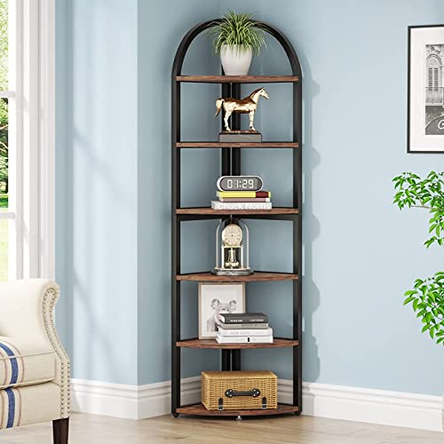 Tribesigns 6-Tier Corner Shelf, 71 Inch Tall Corner Bookshelf for Small Space, Rustic Plant Stand Display Rack for Living Room, Home Office, Kitchen