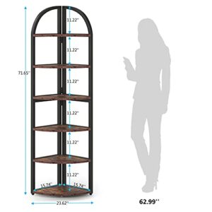 Tribesigns 6-Tier Corner Shelf, 71 Inch Tall Corner Bookshelf for Small Space, Rustic Plant Stand Display Rack for Living Room, Home Office, Kitchen