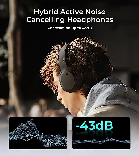 Edifier W820NB Plus Hybrid Active Noise Cancelling Headphones - LDAC Codec - Hi-Res Audio Wireless & Wired - Fast Charge - 49H Playtime - Over Ear Bluetooth V5.2 Headphones- Black