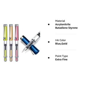4 Pieces Refillable, Transparent Piston Pen Piston Filling, Extra Fine Fountain Pen for Calligraphy Painting, Drawing, School, Scrapbook and Sketch Signature