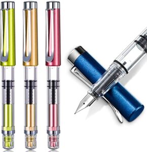 4 pieces refillable, transparent piston pen piston filling, extra fine fountain pen for calligraphy painting, drawing, school, scrapbook and sketch signature