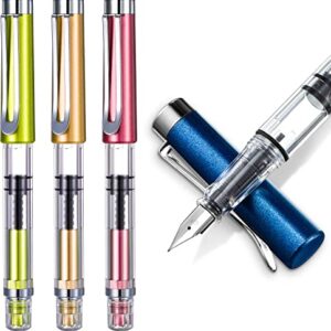 4 Pieces Refillable, Transparent Piston Pen Piston Filling, Extra Fine Fountain Pen for Calligraphy Painting, Drawing, School, Scrapbook and Sketch Signature