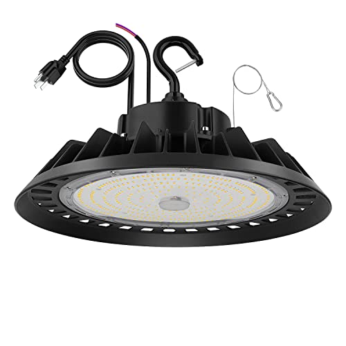 BFT UFO LED High Bay Light 150W 22500LM 0-10V Dimmable 5000K,600W HID/HPS Replacement,5' Cable with Plug,UL Certified Driver IP65 Hanging Hook,Shop Lights for Warehouse Garage Gym,Workshop