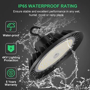 BFT UFO LED High Bay Light 150W 22500LM 0-10V Dimmable 5000K,600W HID/HPS Replacement,5' Cable with Plug,UL Certified Driver IP65 Hanging Hook,Shop Lights for Warehouse Garage Gym,Workshop