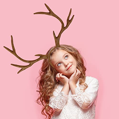 IGMaryBox Deer Antlers Headband Adjustable Reindeer Antlers Moose Cosplay Horns Headpiece Christmas Halloween Holiday Accessories Deer Costume for Adult Kids Brown