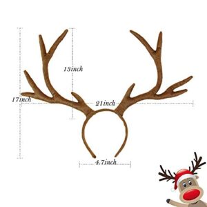 IGMaryBox Deer Antlers Headband Adjustable Reindeer Antlers Moose Cosplay Horns Headpiece Christmas Halloween Holiday Accessories Deer Costume for Adult Kids Brown