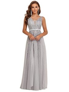 ever-pretty women's sleeveless lace wedding guest dress for women grey us10