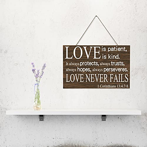 Rustic Wooden Plaque Love is Patient is Kind. It Always Protects Always Trusts Always Hopes Always perseveres. Love Never Fails 1 Corinthians 13:4.7 8 C-25x40cm Wooden Sign Wall Decoration Inspirational Wall Art