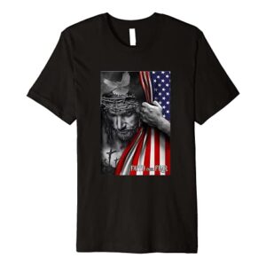 Faith Over Fear God Jesus Christian Flag Funny 4th Of July Premium T-Shirt