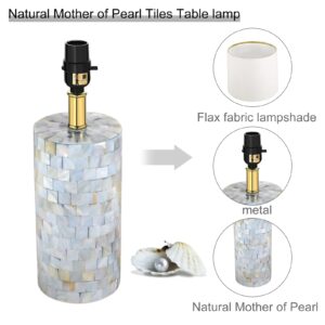 TPAMSWO Modern Coastal Table Lamps Set of 2, Natural Mother of Pearl Tiles Over Design Cylinder 22" Bedside Lamp,for Bedroom Living Room Home Office Desk Nightstand Table Lamp