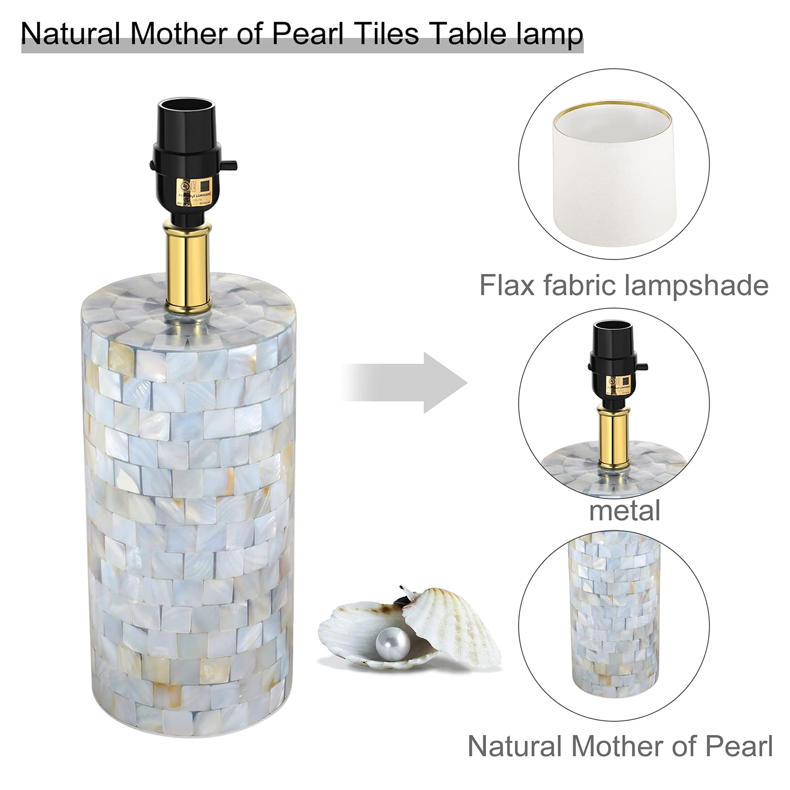 TPAMSWO Modern Coastal Table Lamps Set of 2, Natural Mother of Pearl Tiles Over Design Cylinder 22" Bedside Lamp,for Bedroom Living Room Home Office Desk Nightstand Table Lamp