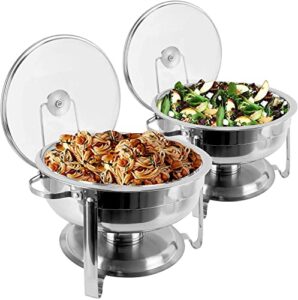 brisunshine 2 packs 4 qt round chafing dish set, stainless steel chafing dishes for buffet, food warmers with glass lid & holder for weddings parties catering