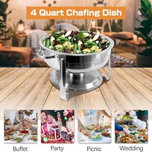 BriSunshine 2 Packs 4 QT Round Chafing Dish Set, Stainless Steel Chafing Dishes for Buffet, Food Warmers with Glass Lid & Holder for Weddings Parties Catering