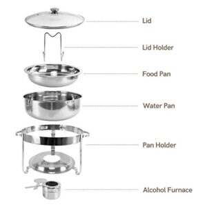 BriSunshine 2 Packs 4 QT Round Chafing Dish Set, Stainless Steel Chafing Dishes for Buffet, Food Warmers with Glass Lid & Holder for Weddings Parties Catering