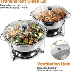 BriSunshine 2 Packs 4 QT Round Chafing Dish Set, Stainless Steel Chafing Dishes for Buffet, Food Warmers with Glass Lid & Holder for Weddings Parties Catering