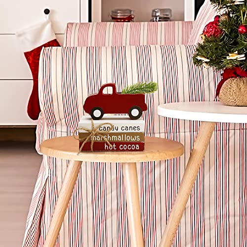 Christmas Decor - Christmas Decorations Indoor - 3 Faux Books Bundle with Twine & Red Truck with Mini Tree - Farmhouse Rustic Tiered Tray Decor for Home Room Table Mantle Fireplace Shelf