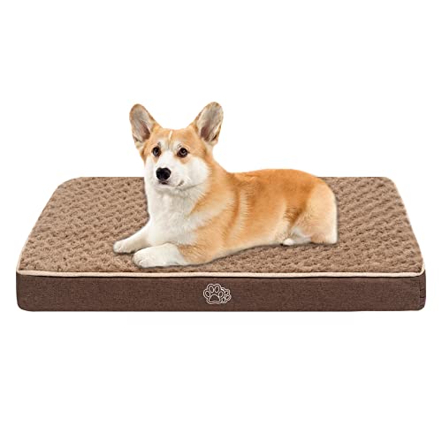 EMPSIGN Dog Crate Pad Mat, Kennel Waterproof Dog Bed with Removable Washable Cover, Pet Crate Pads Reversible (Cool & Warm) for Dog Cages, Sleeping Mattress for Small to XX-Large Dogs Brown