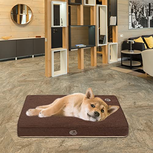 EMPSIGN Dog Crate Pad Mat, Kennel Waterproof Dog Bed with Removable Washable Cover, Pet Crate Pads Reversible (Cool & Warm) for Dog Cages, Sleeping Mattress for Small to XX-Large Dogs Brown