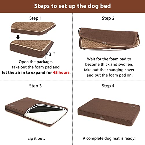 EMPSIGN Dog Crate Pad Mat, Kennel Waterproof Dog Bed with Removable Washable Cover, Pet Crate Pads Reversible (Cool & Warm) for Dog Cages, Sleeping Mattress for Small to XX-Large Dogs Brown