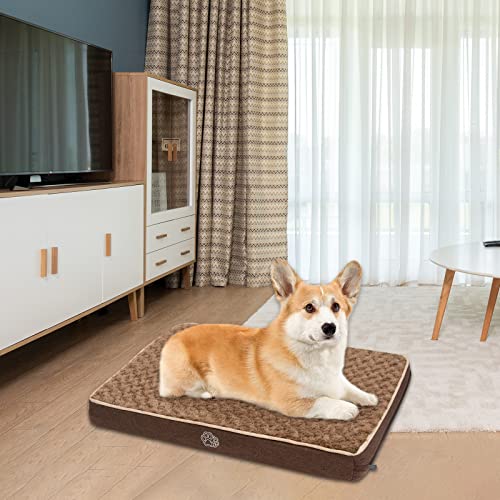 EMPSIGN Dog Crate Pad Mat, Kennel Waterproof Dog Bed with Removable Washable Cover, Pet Crate Pads Reversible (Cool & Warm) for Dog Cages, Sleeping Mattress for Small to XX-Large Dogs Brown