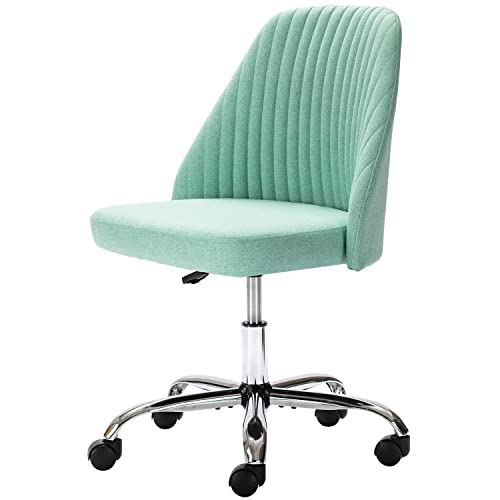 Home Office Desk Chair, Vanity Chair, Modern Adjustable Low Back Rolling Chair, Twill Upholstered Cute Office Chair, Desk Chairs with Wheels for Bedroom, Classroom, Vanity Room (Green)