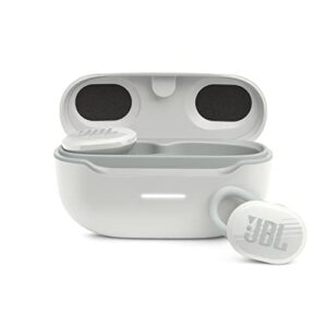 jbl endurance race waterproof true wireless active sport earbuds, with microphone, 30h battery life, comfortable, dustproof, android and apple ios compatible (white), small