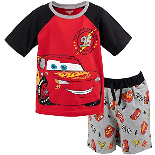 Disney Pixar Cars Lightning McQueen Toddler Boys T-Shirt French Terry Shorts Red/Grey 2T