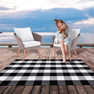 lulusvente buffalo plaid outdoor rug – 3’x5’ machine washable 3.5lbs hotel grade thick woven yarn black white plaid checkered farmhouse cotton for indoor/outdoor front porch runner layered doormat