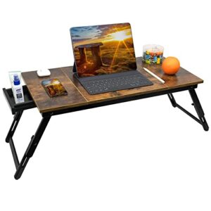 jmlhmxc bamboo laptop desk bed tray table adjustable table for computer tilting top foldable leg with drawer