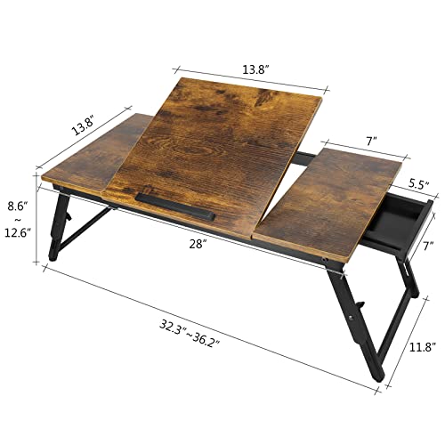 JMLHMXC Bamboo Laptop Desk Bed Tray Table Adjustable Table for Computer Tilting Top Foldable Leg with Drawer