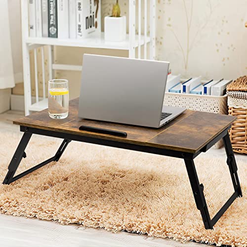 JMLHMXC Bamboo Laptop Desk Bed Tray Table Adjustable Table for Computer Tilting Top Foldable Leg with Drawer