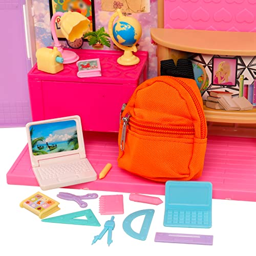 Joyfun 31 Pcs 11.5 inch Doll School Accessories 4 Doll Backpack Bag with Zipper with 4 Computers 7 Pcs Study Accessories 8 Pcs Stationery Sets 4 headsets for 11.5 inch Doll