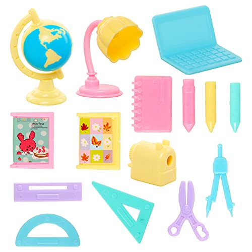 Joyfun 31 Pcs 11.5 inch Doll School Accessories 4 Doll Backpack Bag with Zipper with 4 Computers 7 Pcs Study Accessories 8 Pcs Stationery Sets 4 headsets for 11.5 inch Doll