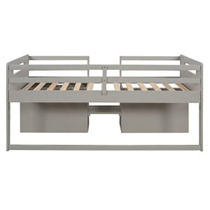 CITYLIGHT Twin Low Loft Bed with Storage, Kids Loft Bed with Two Shelves and Two Drawers,Wooden Loft Bed Twin for Girls Boys Bedroom,Antique Grey