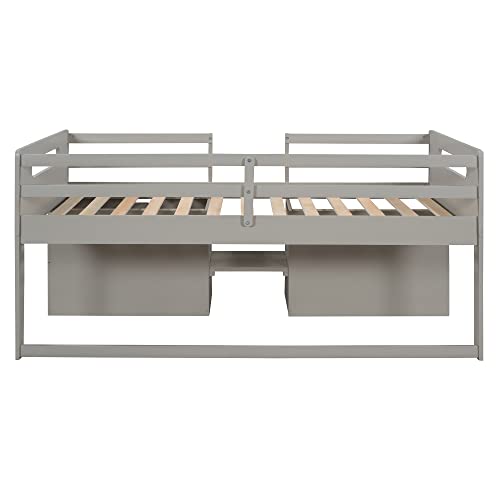 CITYLIGHT Twin Low Loft Bed with Storage, Kids Loft Bed with Two Shelves and Two Drawers,Wooden Loft Bed Twin for Girls Boys Bedroom,Antique Grey