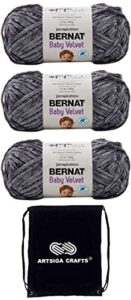 bernat baby velvet yarn vapor gray 164018-18024 (3-skeins) same dye lot worsted medium #4 soft 99% acrylic/1% polyester bundle with 1 artsiga craft bag