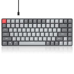 84 keys mechanical gaming keyboard, compact gray gaming keyboard with linear red switches, wired detachable type-c cable mini keyboard with blue light for windows/mac/pc/laptop