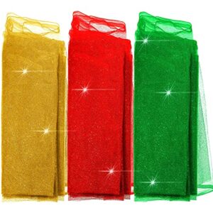 3 pieces christmas artifact glitter tulle 10 yard x 54 inch green red tulle rainbow fabric bolt colorful decorative tulle for christmas wedding decoration table runner chair bow making diy craft