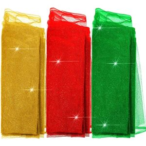 3 Pieces Christmas Artifact Glitter Tulle 10 Yard x 54 Inch Green Red Tulle Rainbow Fabric Bolt Colorful Decorative Tulle for Christmas Wedding Decoration Table Runner Chair Bow Making DIY Craft