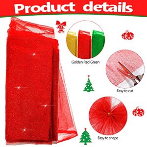3 Pieces Christmas Artifact Glitter Tulle 10 Yard x 54 Inch Green Red Tulle Rainbow Fabric Bolt Colorful Decorative Tulle for Christmas Wedding Decoration Table Runner Chair Bow Making DIY Craft