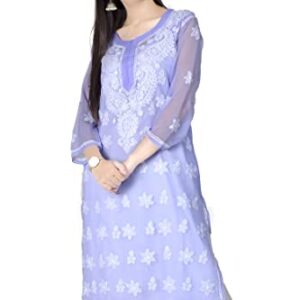 Chandrakala Hand Embroidered Chikankari Kurti for Women Faux Georgettte Semi Transparent Indian Ethnic Tunic Dress,X-Large (K161PUR4) Purple