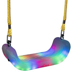 xdp recreation firefly led lighted swing with 3 aa batteries included. motion sensored kids backyard swingset, porch or tree swing seat accessory, plastic, clear