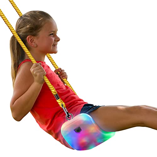 XDP Recreation Firefly LED Lighted Swing with 3 AA Batteries INCLUDED. Motion Sensored Kids Backyard Swingset, Porch or Tree Swing Seat Accessory, Plastic, Clear