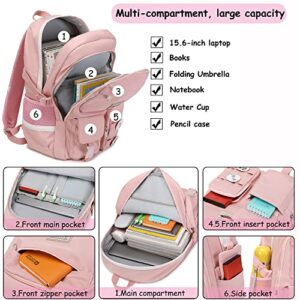 Makukke School Backpacks for Teen Girls - Laptop Backpacks 15.6 Inch College Cute Bookbag Anti Theft Women Casual Daypack,Pink