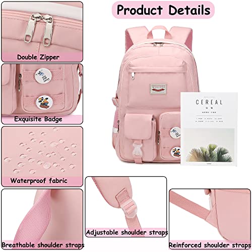 Makukke School Backpacks for Teen Girls - Laptop Backpacks 15.6 Inch College Cute Bookbag Anti Theft Women Casual Daypack,Pink