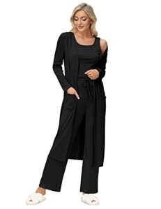 grace karin womens ribbed knit lounge sets 3 piece loungewear pjs robe cardigan