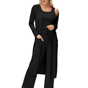 GRACE KARIN Womens Ribbed Knit Lounge Sets 3 Piece Loungewear Pjs Robe Cardigan